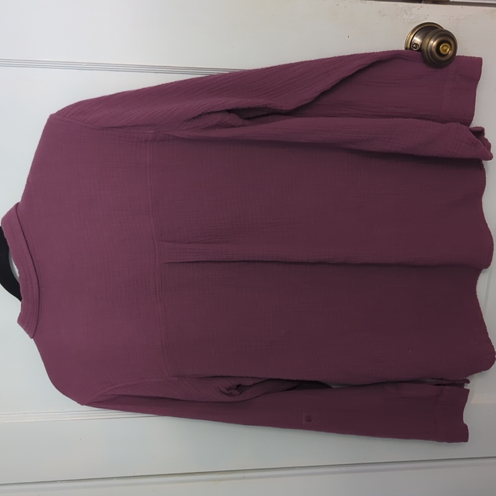 Anne Klein Sz L Purple Button Up Long Sleeve Bubble Cotton Shirt - Picture 4 of 5